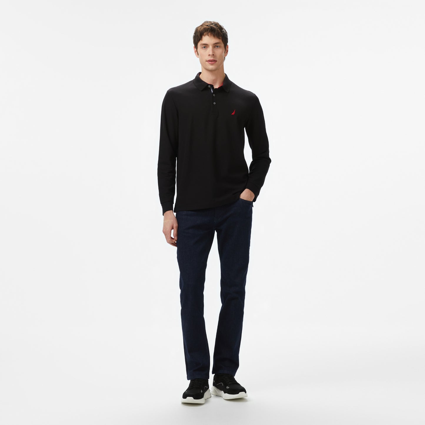 Nautica Erkek Siyah Classic Fit Uzun Kollu Polo Yaka T-shirt