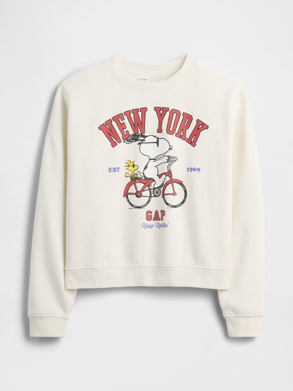 Krem Peanuts Oversized Wedge Bisiklet Yaka Sweatshirt