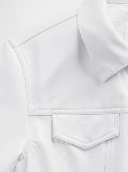 Beyaz Gapstudio Vegan Patent Suni Deri Crop Ceket