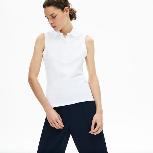 Lacoste L.12.d Kadın Slim Fit Kolsuz Beyaz Polo