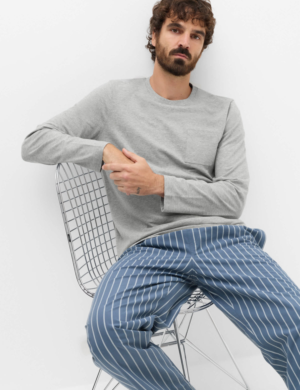 Saf Pamuklu Çizgili Pijama Takımı
