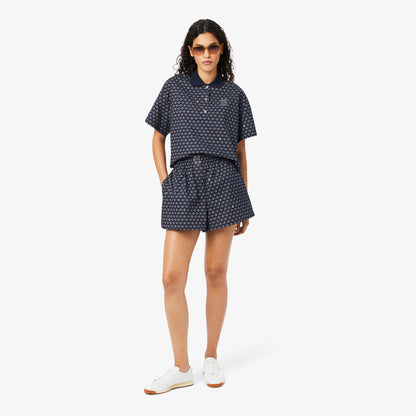 Lacoste Kadın Oversize Fit Desenli Lacivert Şort