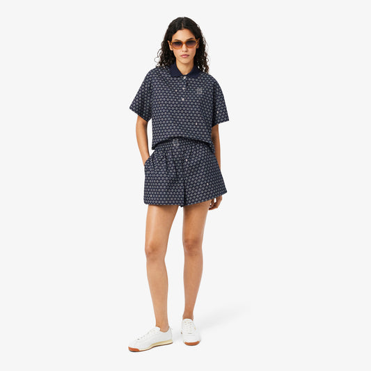 Lacoste Kadın Oversize Fit Desenli Lacivert Şort