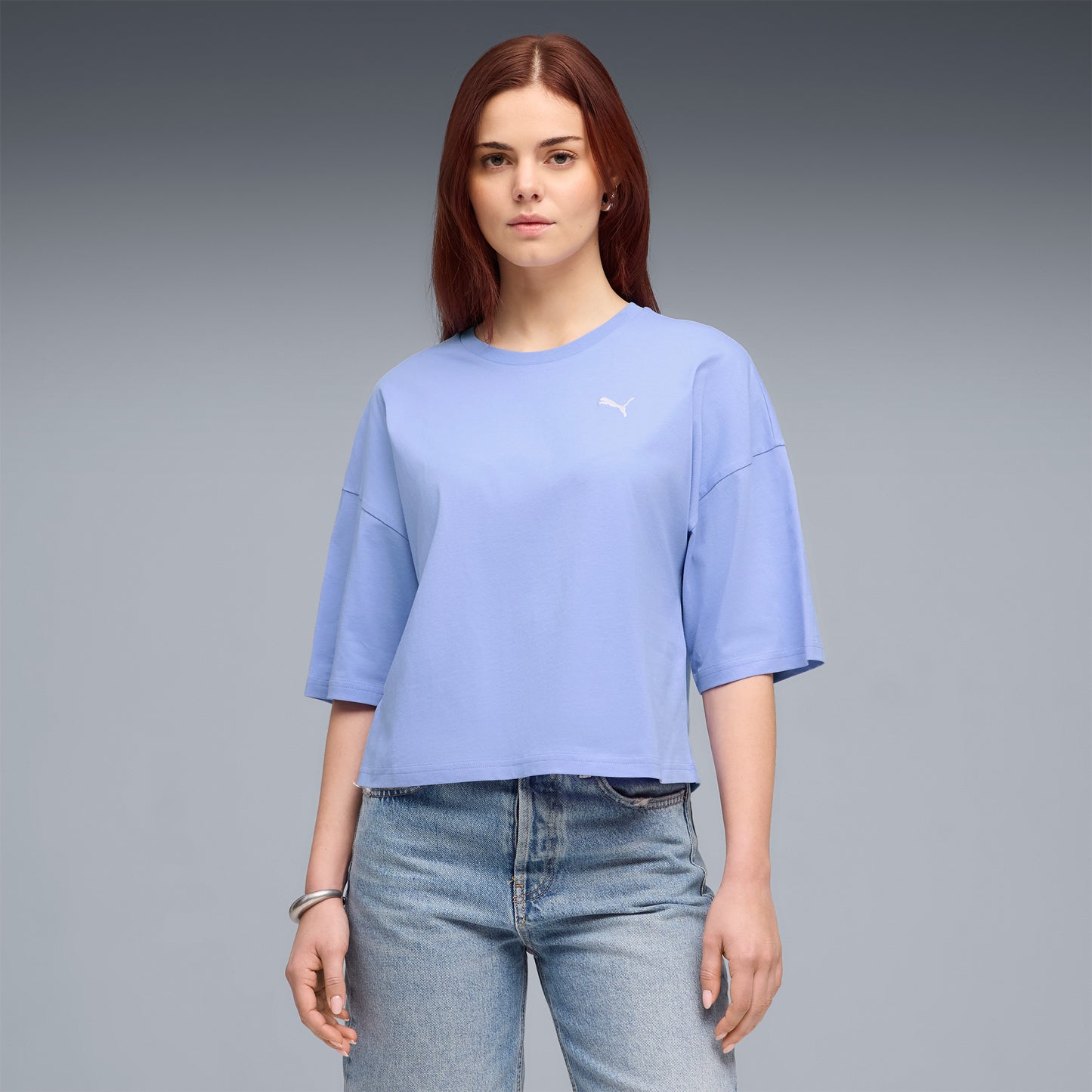 Puma Wardrobe Essentials Oversized Kadın Mor T-shirt