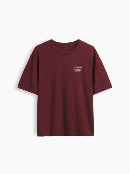 Koyu Kırmızı Heavyweight Gap Pioneer Grafik Baskılı T-shirt