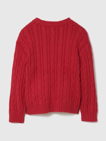 Kırmızı Cashsoft Cable-knit Kazak