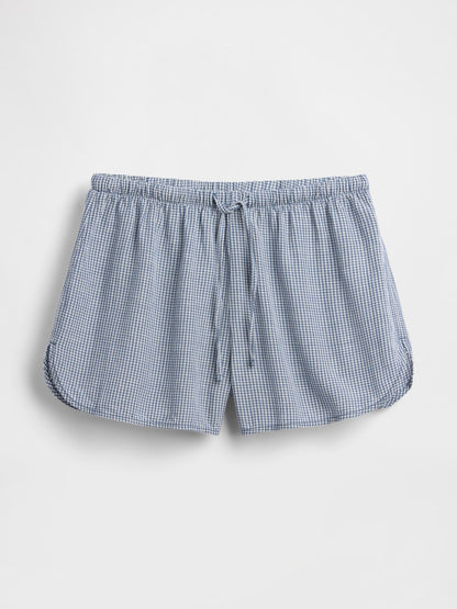 Mavi Crinkle Gauze Şort Pijama Altı