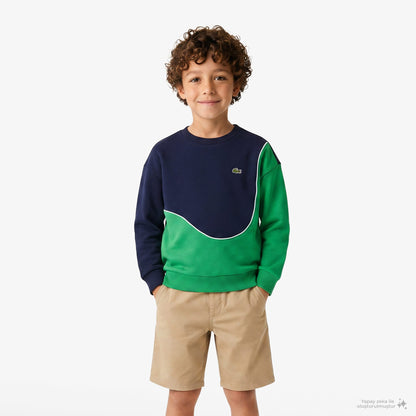 Lacoste Colour Block Fleece Çocuk Lacivert/yeşil Sweatshirt