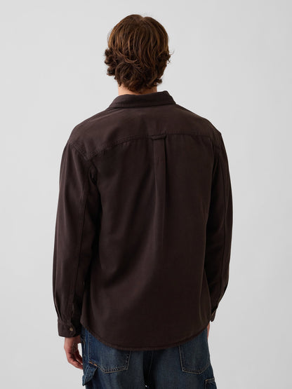 Koyu Kahverengi Ultrasoft Denim Relaxed Utility Gömlek
