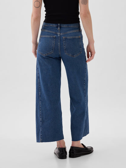 Koyu Mavi High Rise Stride Wide-leg Ankle Jean Pantolon