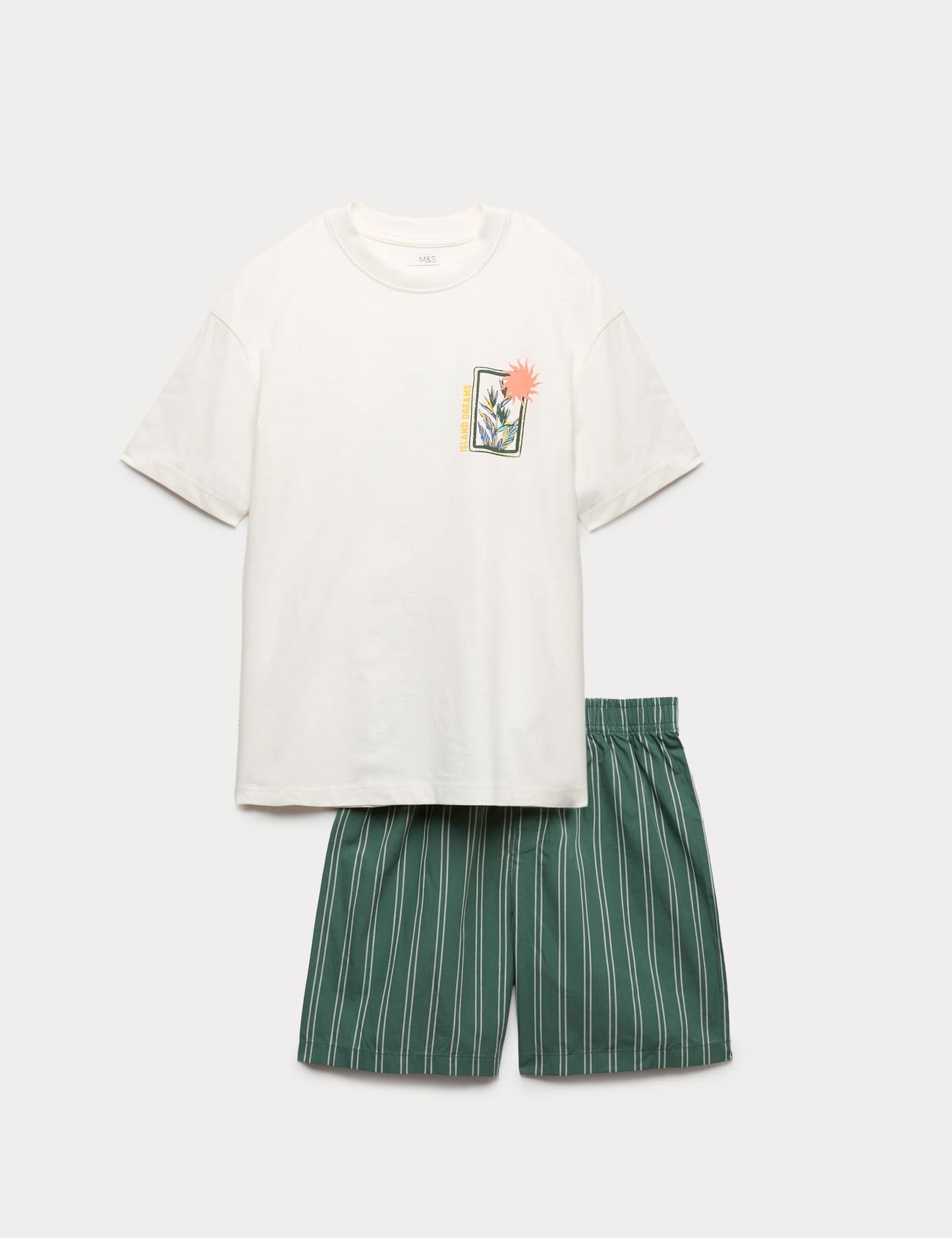 Grafik Baskılı Çizgili Şortlu Pijama Takımı (6-16 Yaş)