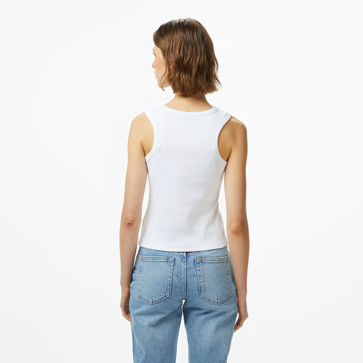 Calvin Klein Woven Label 2x2 Baby Rib Kadın Beyaz Kolsuz T-shirt
