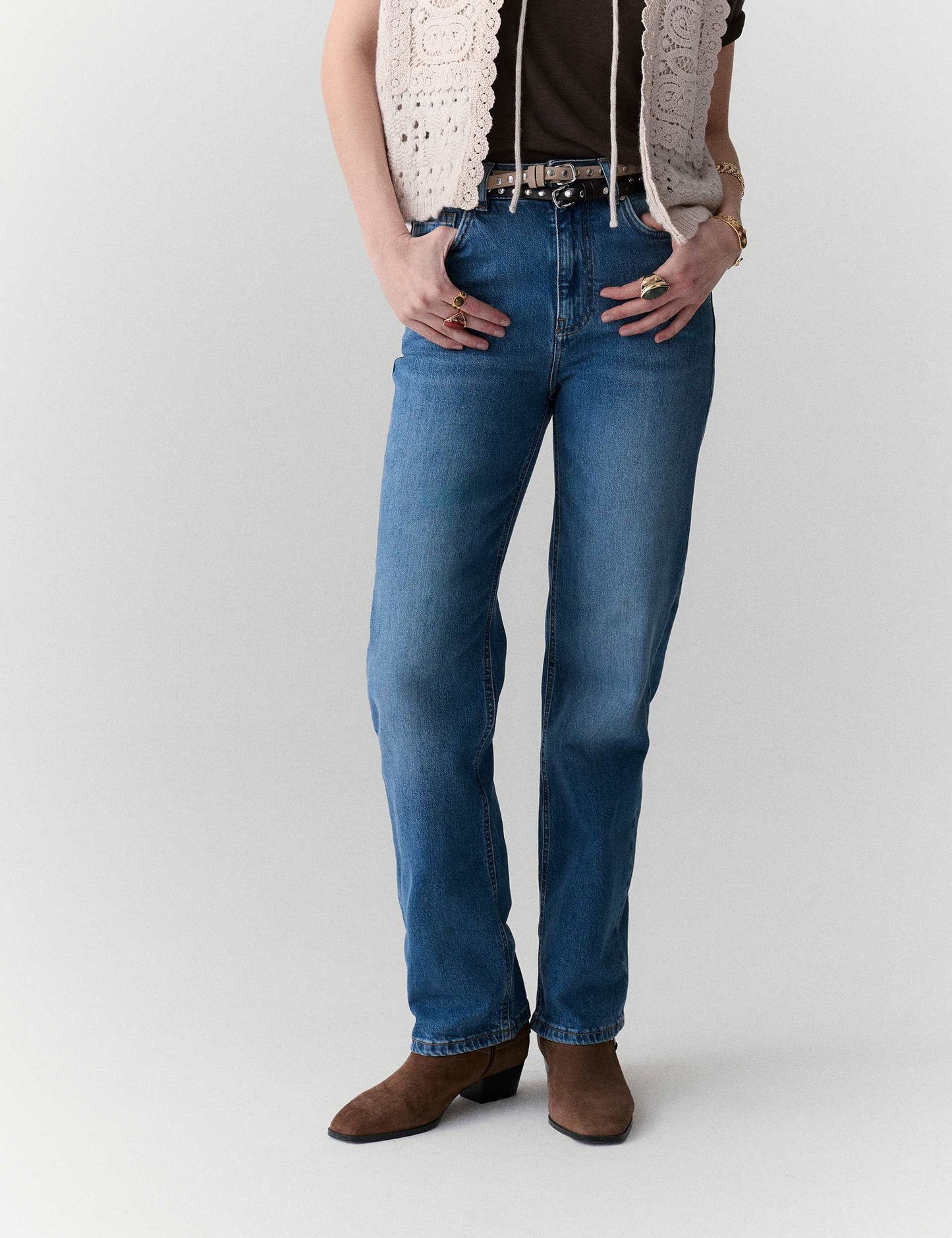 Mid Rise Düz Kesim Grazer Jean Pantolon