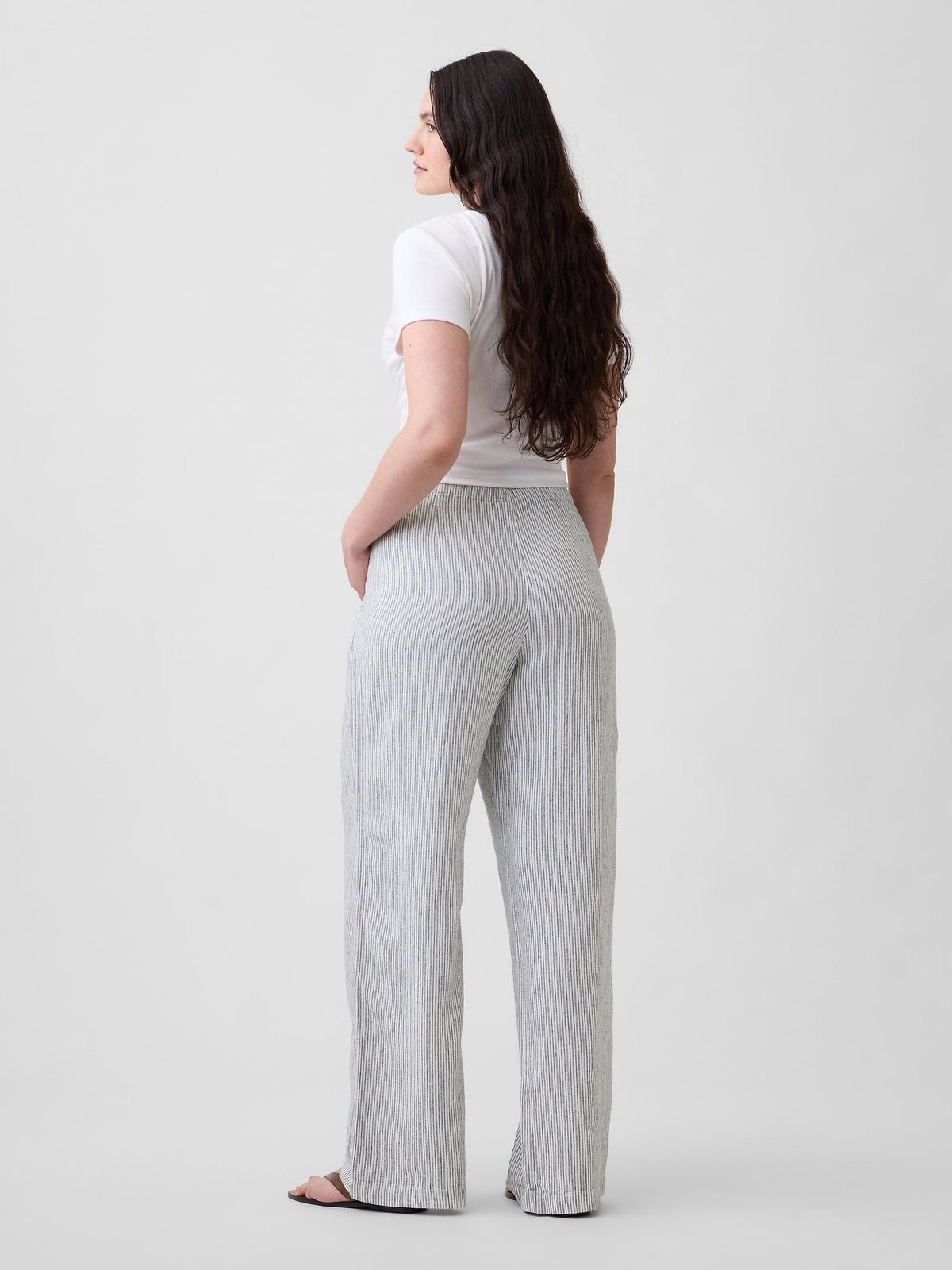 Lacivert Relaxed Keten Karışımlı Wide-leg Pantolon
