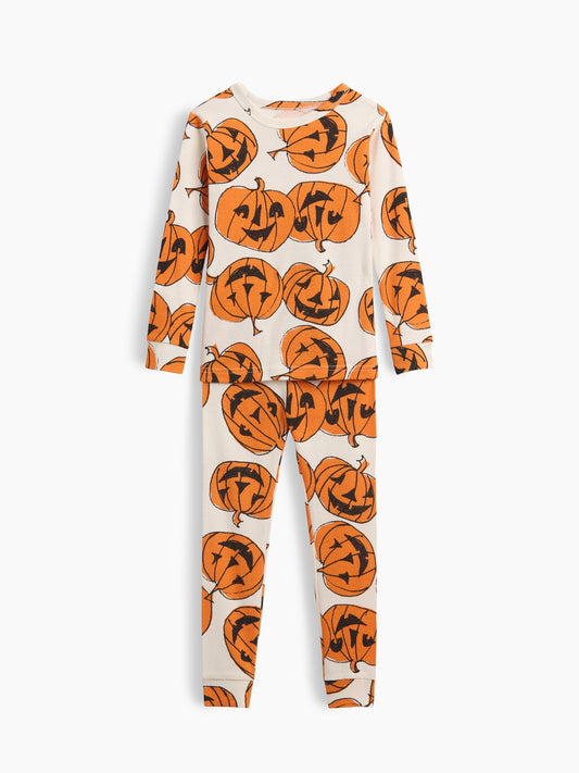 Krem Halloween Baskılı Pijama Takımı