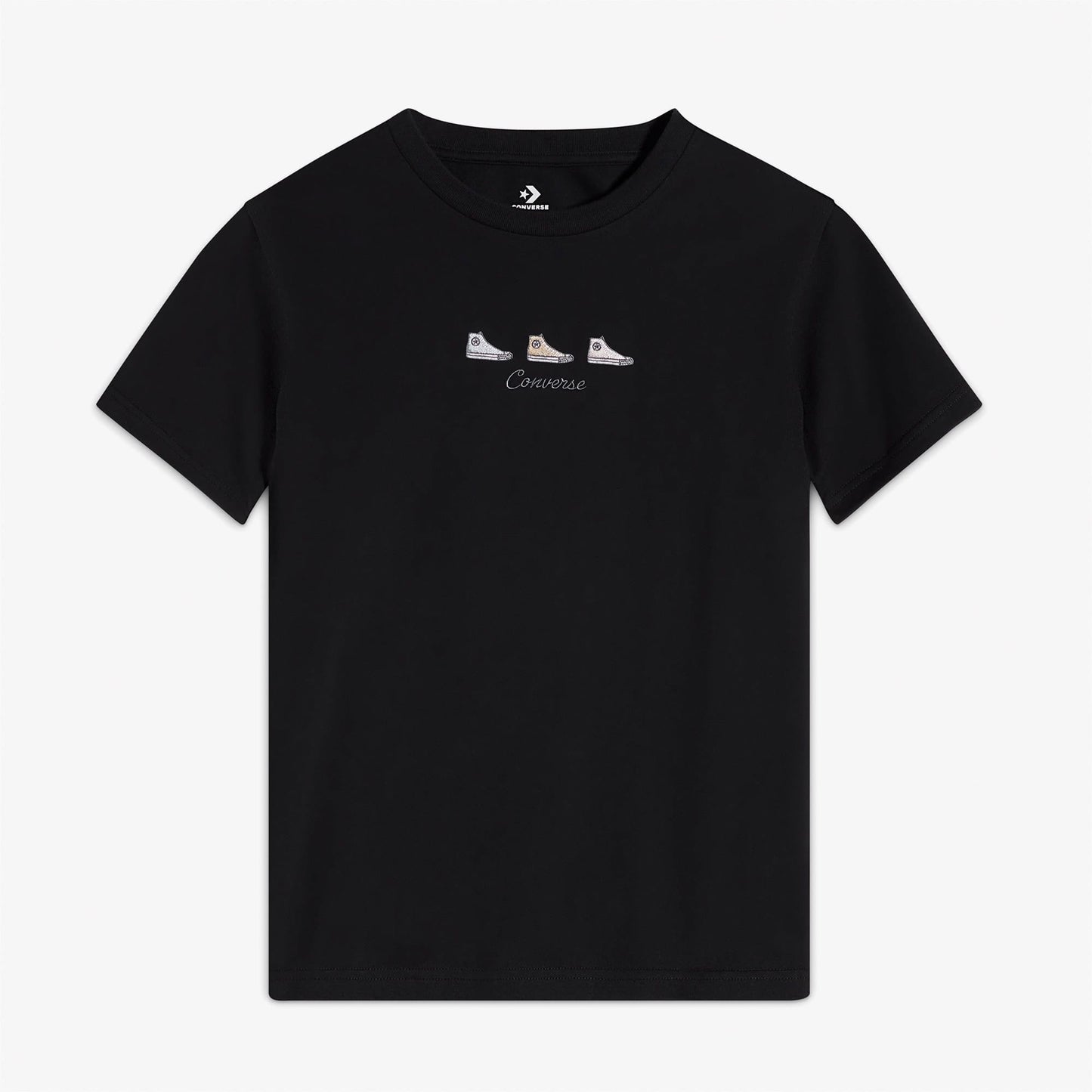 Converse High Tops Kadın Nakışlı Siyah T-shirt