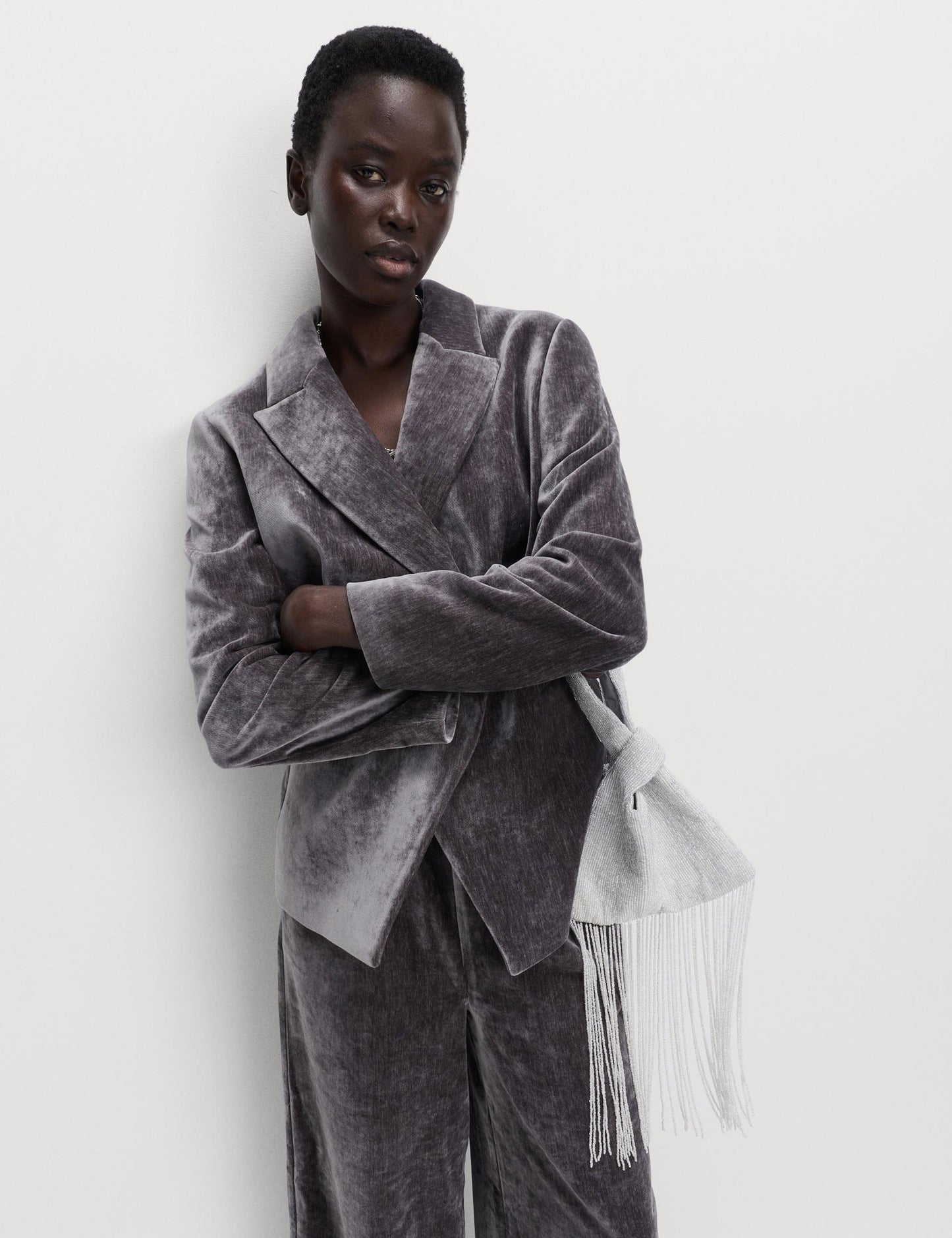 Dokulu Kadife Blazer Ceket