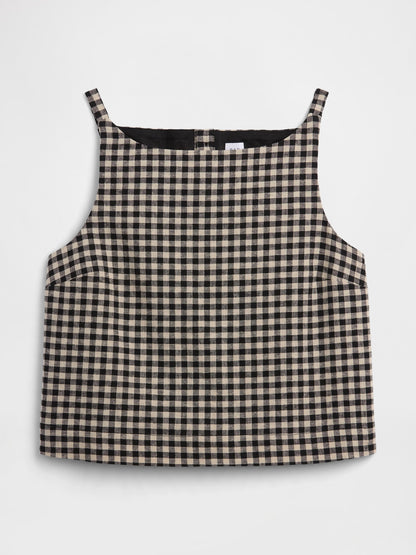 Beyaz Keten Karışımlı Apron Bluz