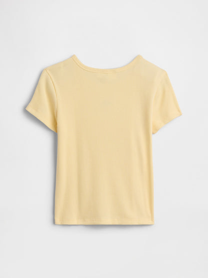 Sarı Kids Ribbed Bisiklet Yaka T-shirt
