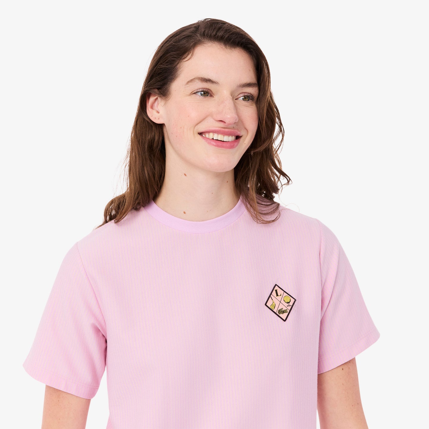 Lacoste Kadın Regular Fit Bisiklet Yaka Çizgili Pembe T-shirt