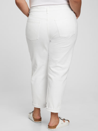 Beyaz Mid Rise Girlfriend Washwell™ Jean Pantolon