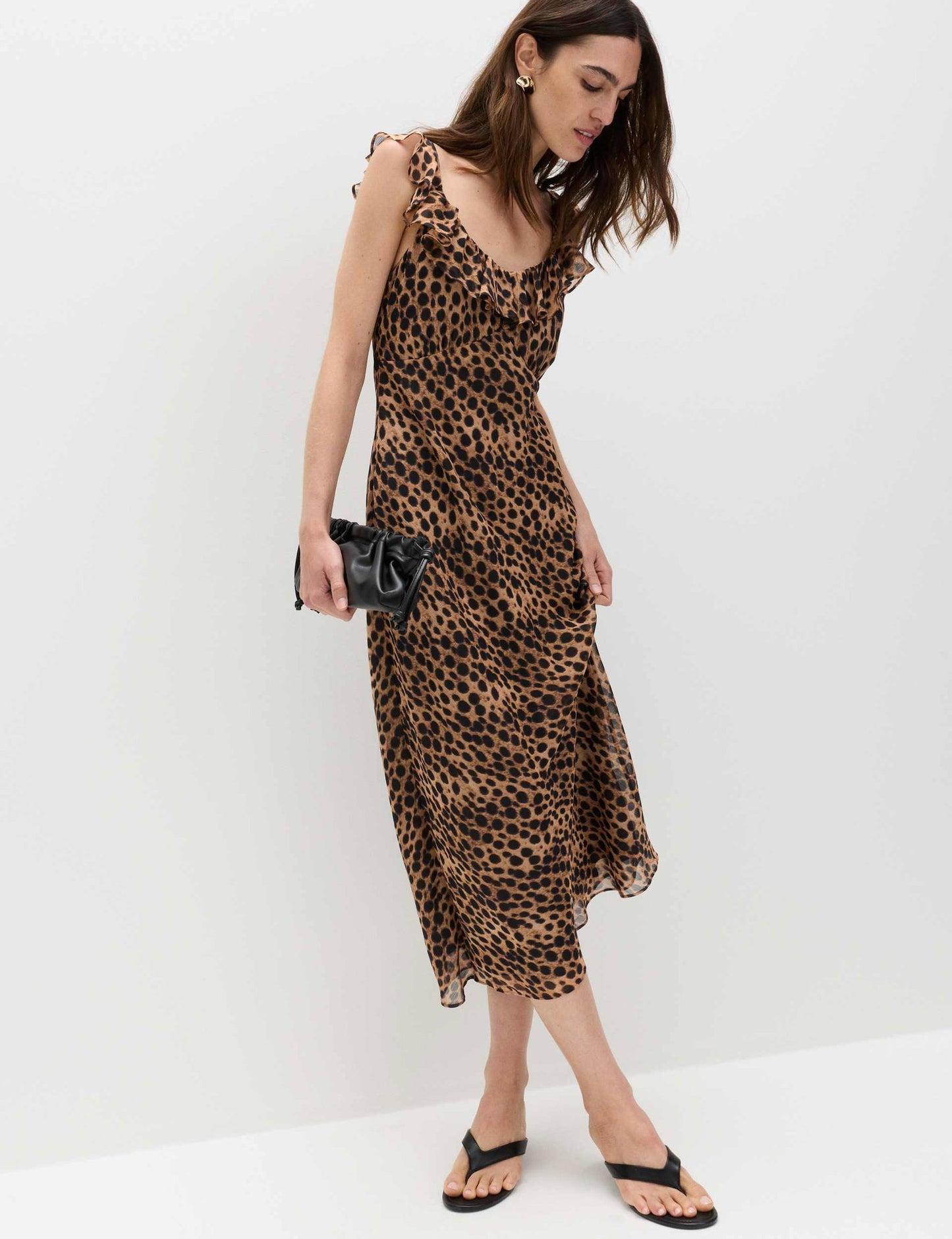Leopar Desenli Midi Elbise