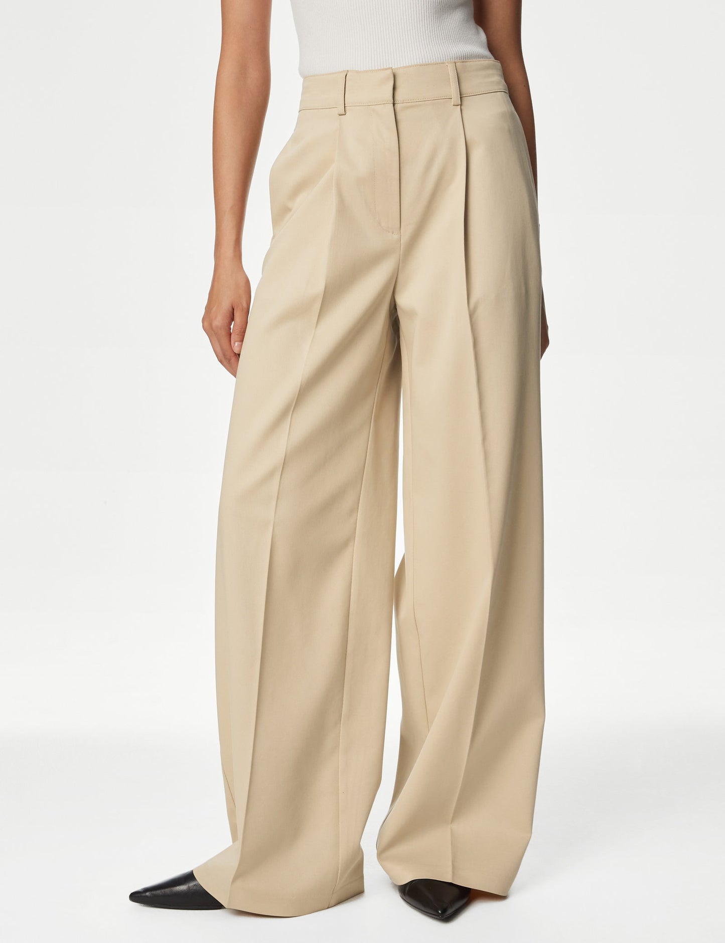 Pile Detaylı Yüksek Bel Wide Leg Pantolon