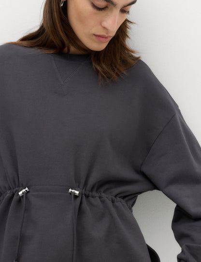 Saf Pamuklu Büzgülü Bel Detaylı Sweatshirt