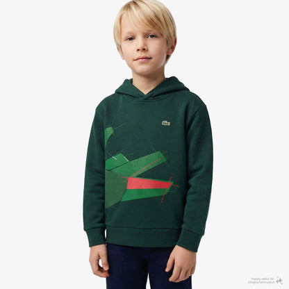 Lacoste Erkek Çocuk Kapüşonlu Baskılı Yeşil Sweatshirt
