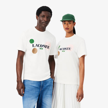 Lacoste Unisex Classic Fit Bisiklet Yaka Baskılı Beyaz T-shirt