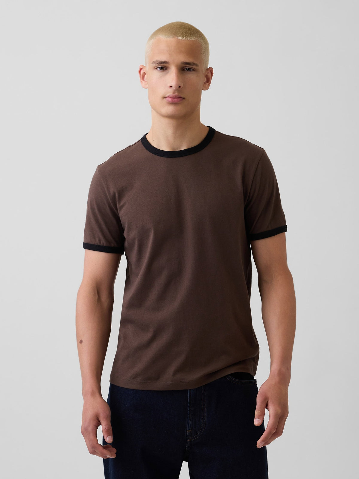 Kahverengi Klasik Bisiklet Yaka T-shirt