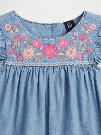 Açık Mavi Denim Işlemeli Yoke Tulum