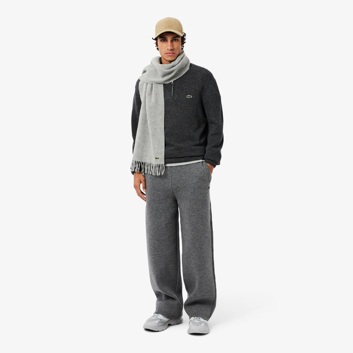 Lacoste Erkek Classic Fit Yarım Fermuarlı Yün Gri Kazak