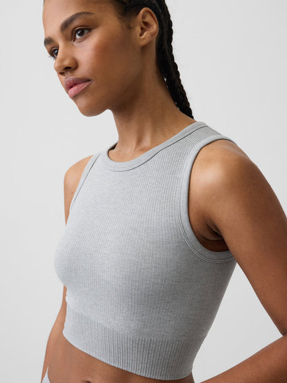 Gri Fitilli Seamless Crop Kolsuz Üst