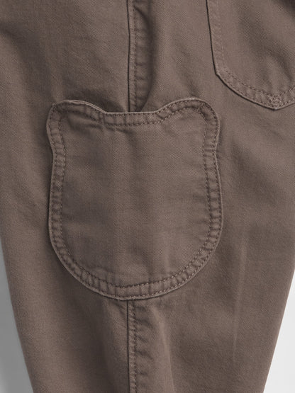 Kahverengi Pull-on Ayı Cepli Barrel Jean Pantolon