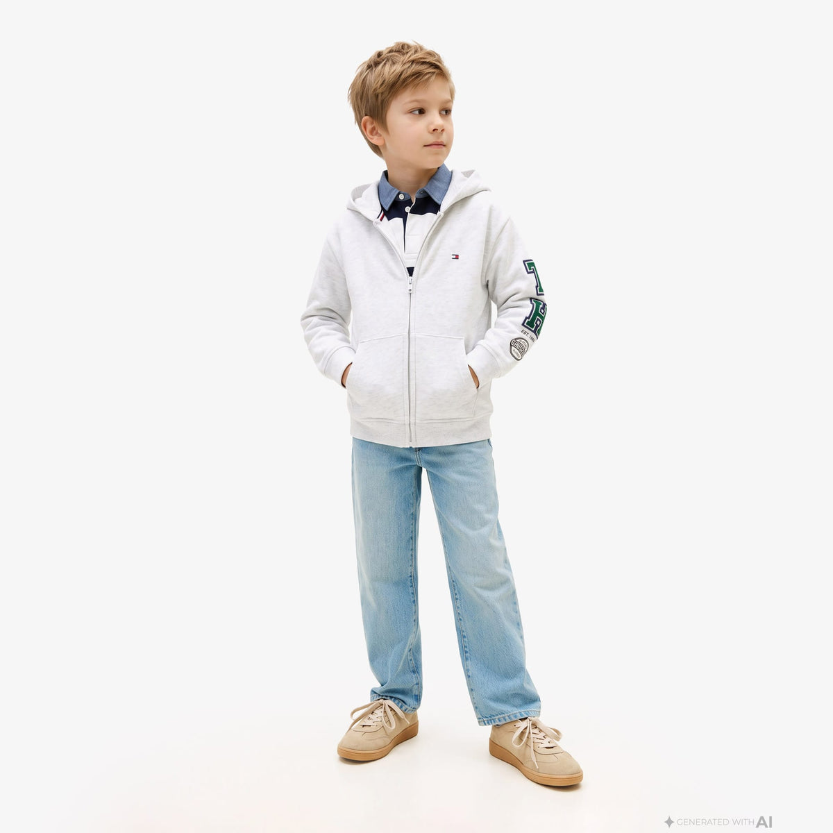 Tommy Hilfiger Brand Love Full Zip Çocuk Gri Sweatshirt