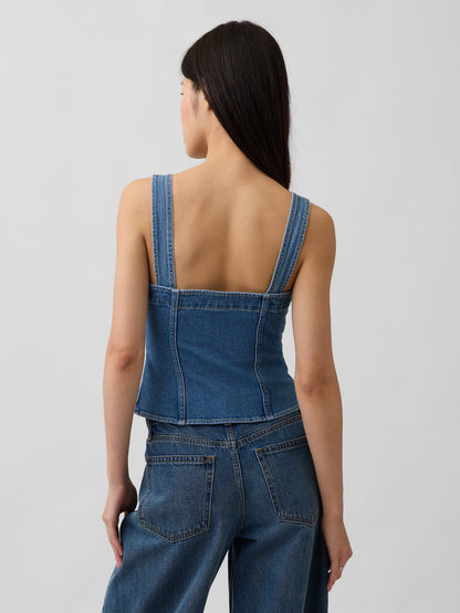 Açık Mavi Denim Cepli Korse Bluz