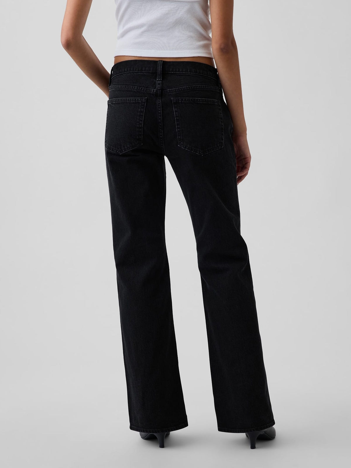 Siyah Mid Rise Relaxed Flare Jean Pantolon