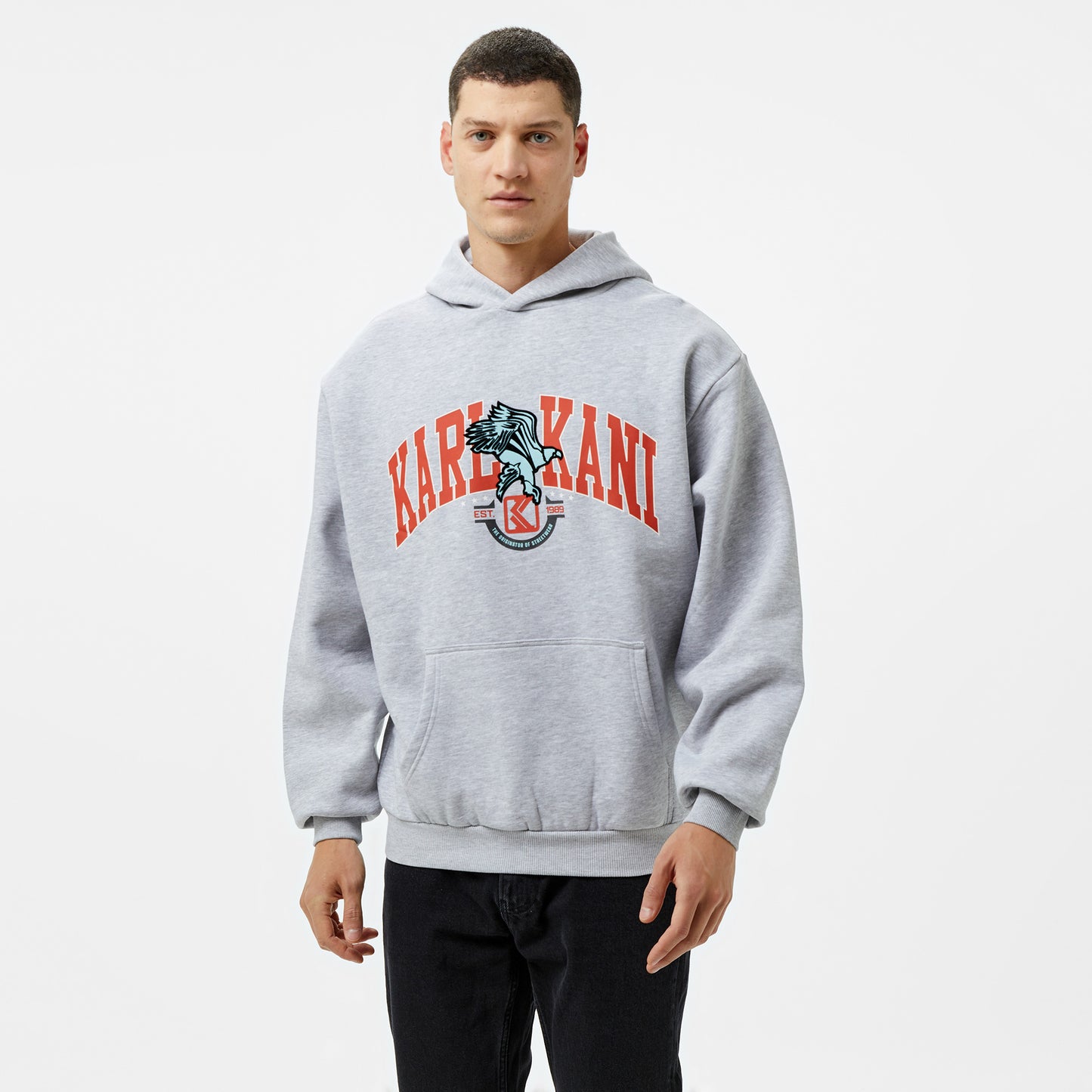Karl Kani Og Eagle Print Os Erkek Gri Hoodie
