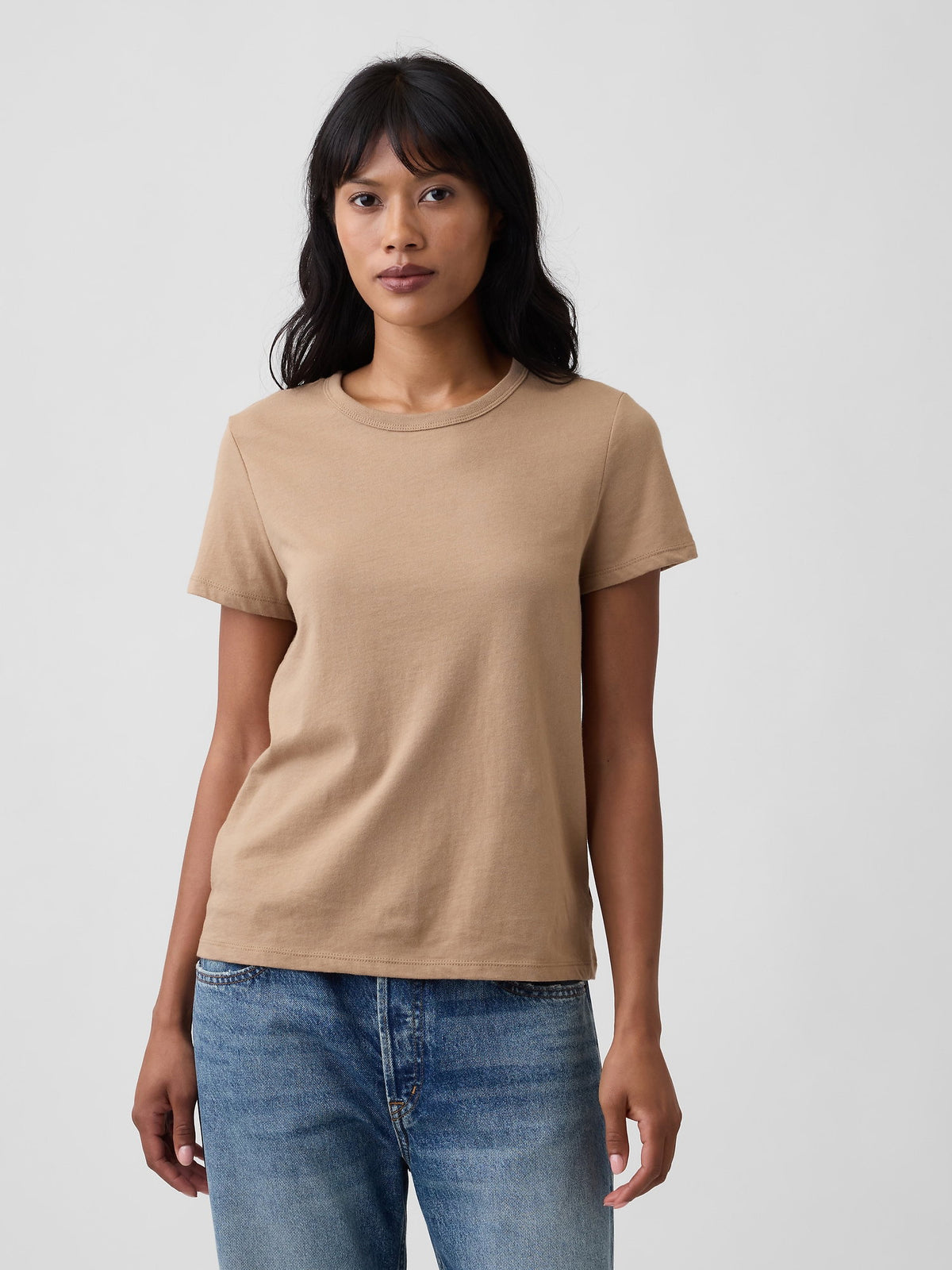 Açık Kahverengi Favorite Bisiklet Yaka T-shirt