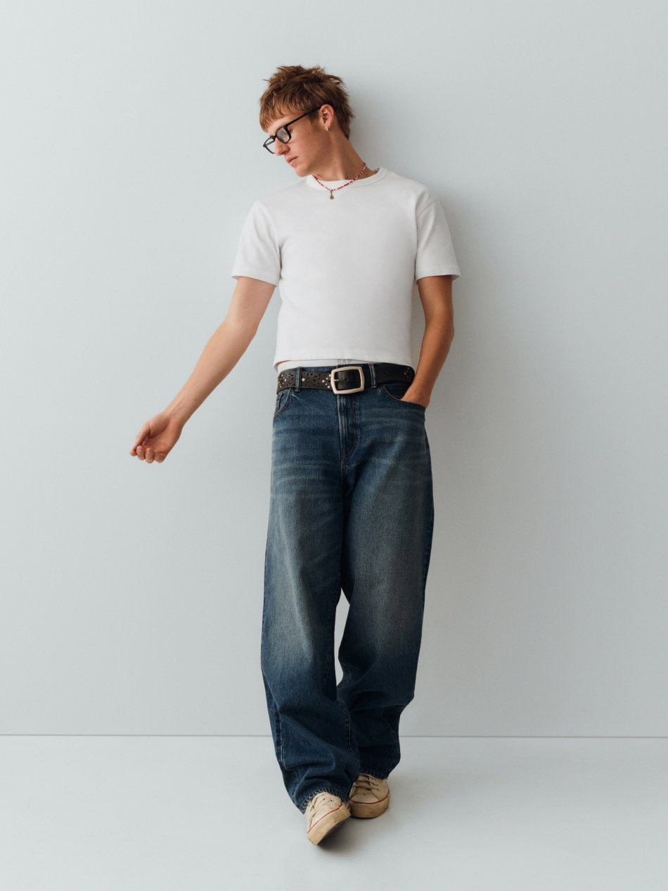 Koyu Mavi Loose Boot Jean Pantolon