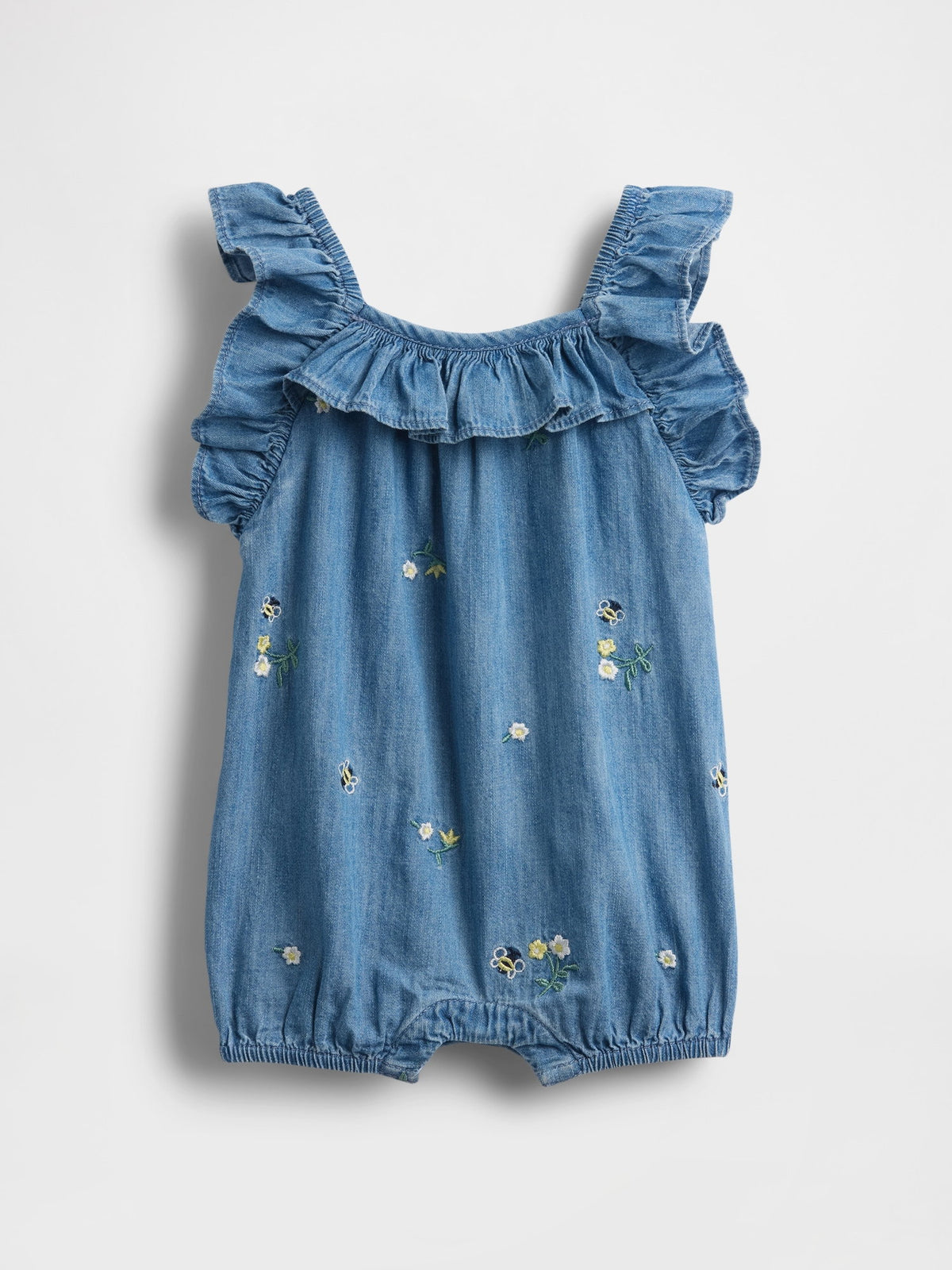 Mavi Denim Ruffle Kısa Tulum