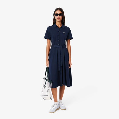 Lacoste Kadın Flare Fit Kısa Kollu Polo Yaka Lacivert Elbise