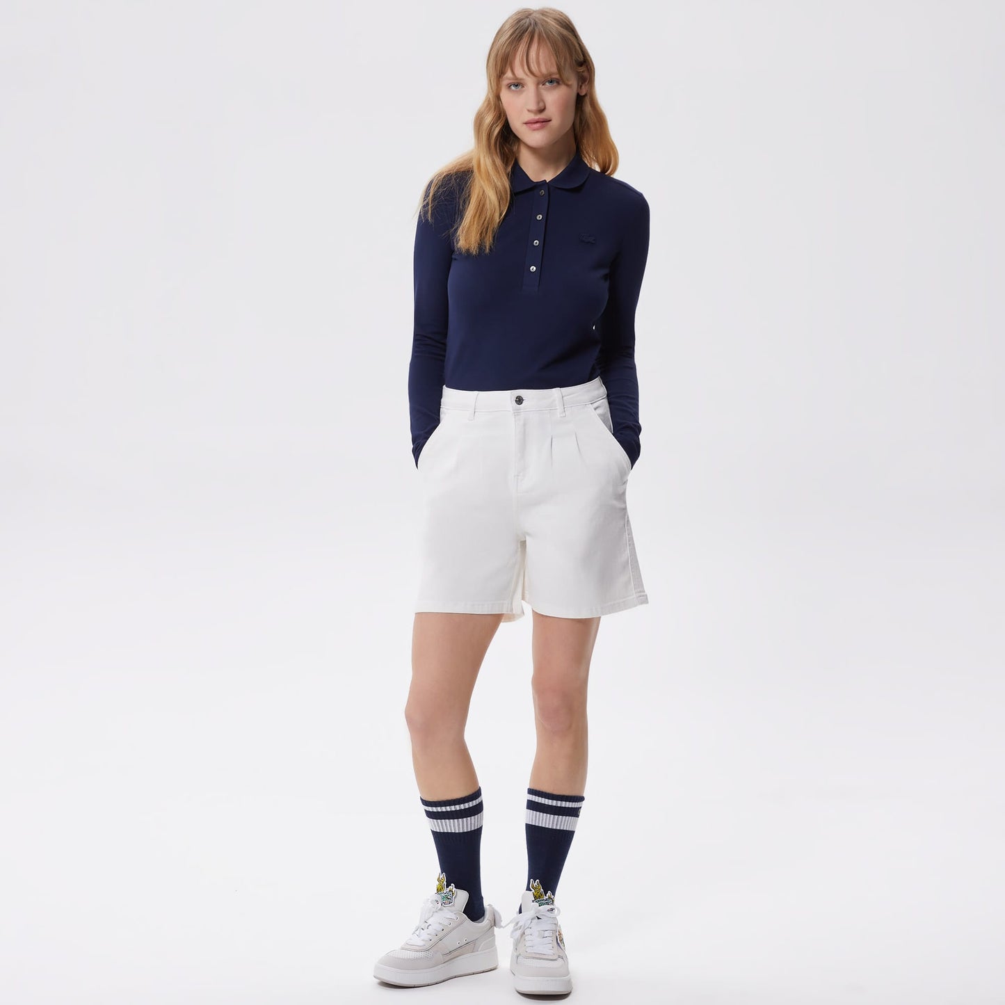 Lacoste Kadın Slim Fit Uzun Kollu Lacivert Polo