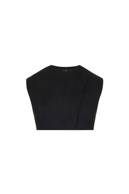 Asimetrik Yaka Kolsuz Siyah Crop Bluz