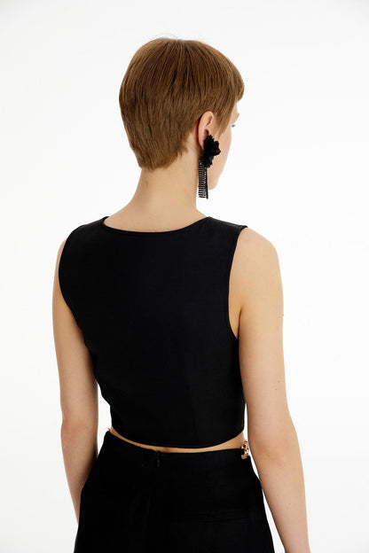 Askılı Crop Siyah Büstiyer