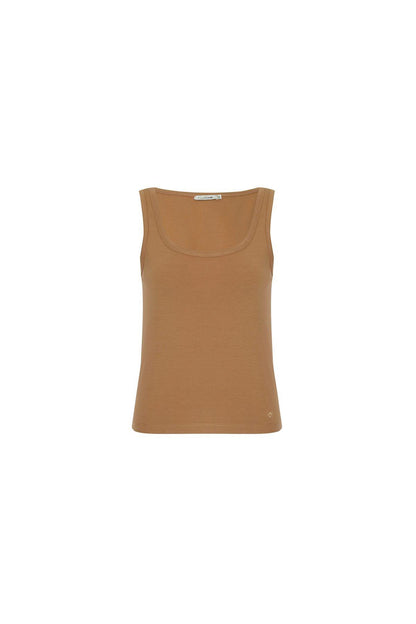 Askılı Kare Yaka Camel Bluz