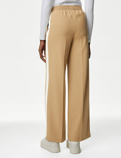 Şerit Detaylı Yüksek Bel Wide Leg Pantolon