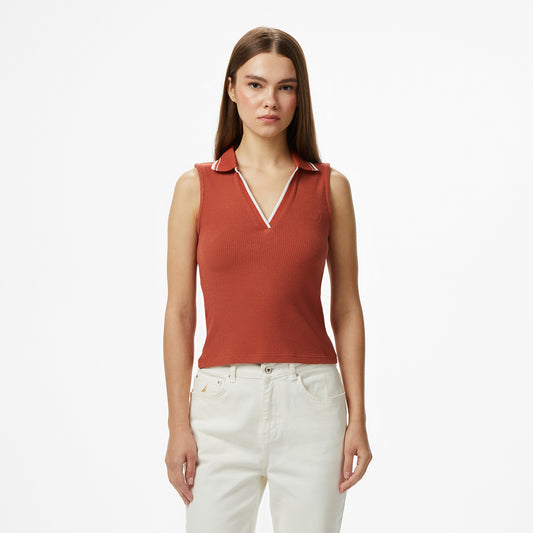 Nautica Kadın Kırmızı Regular Fit Kolsuz Polo Yaka T-shirt