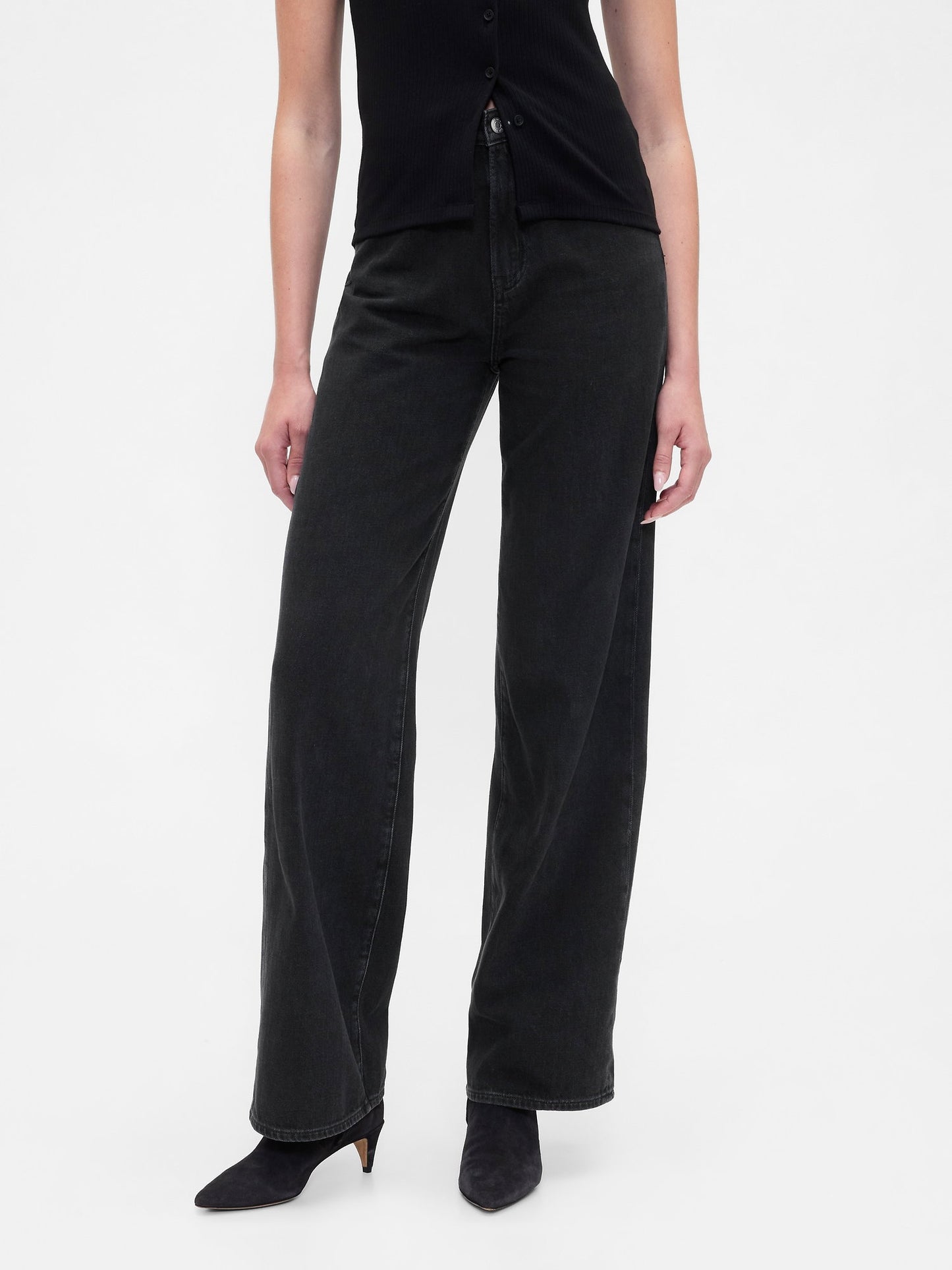 Siyah High Rise Wide-leg Jean Pantolon
